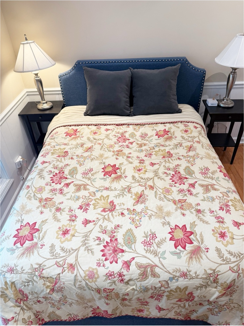 Jane Seymour Reversible King Comforter | Floral & Stripe